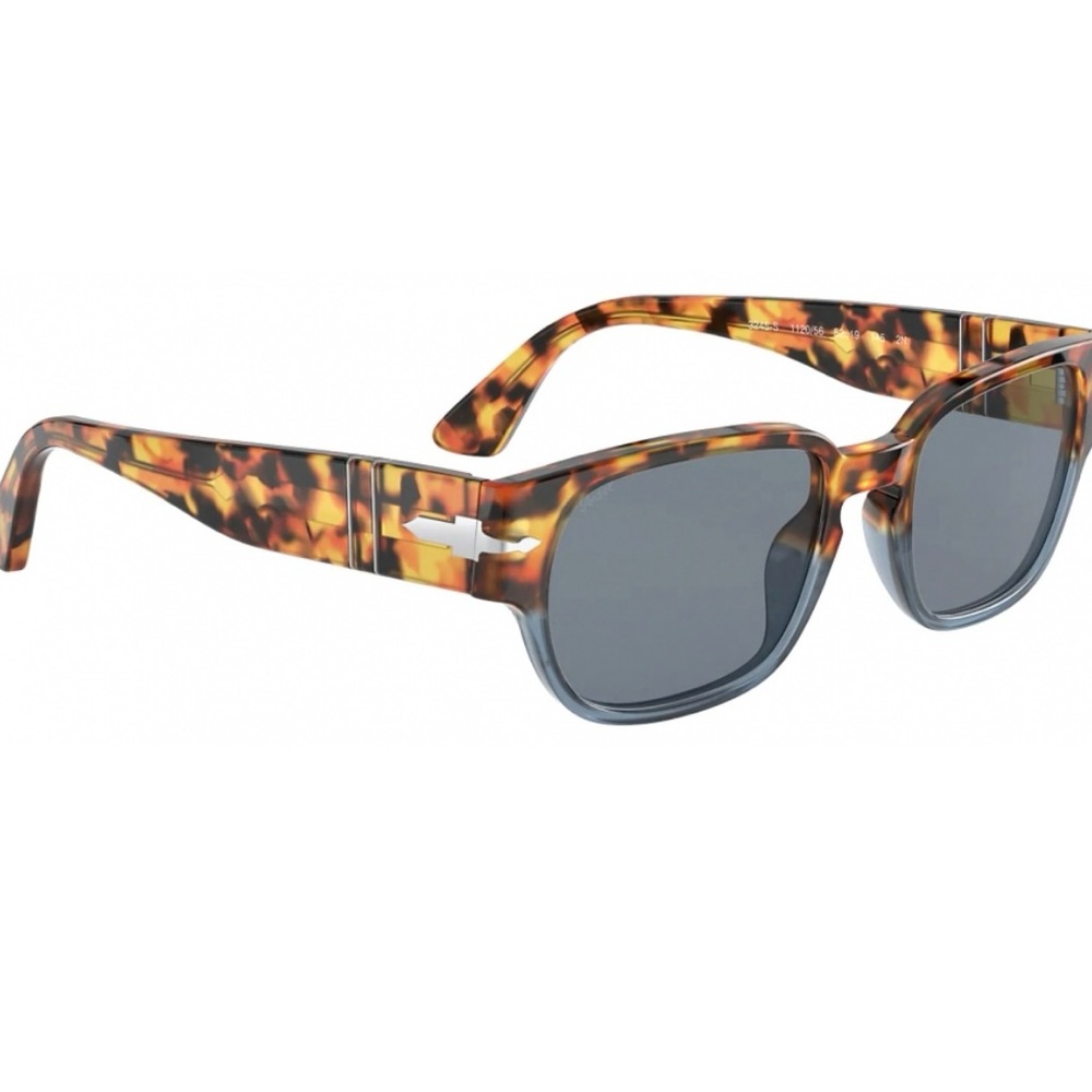 **SOLD** Persol Men’s Brown Tortoise-Opal Blue / Light Blue Rectangle Sunglasses - Picture 3 of 8